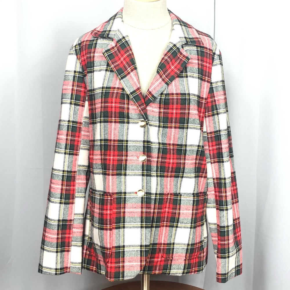 Women's Blazer Plaid  Vintage Red Green Beige